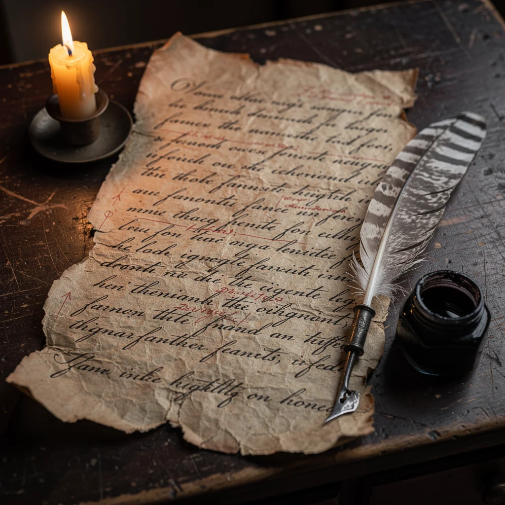 Manuscript on a wooden desk